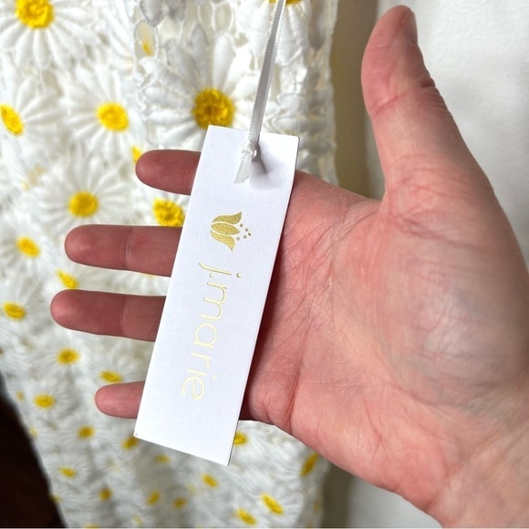 J. Marie Jenna Tie Strap Square Neck White Floral Daisy Lace Shift Midi Dress - Picture 10 of 16
